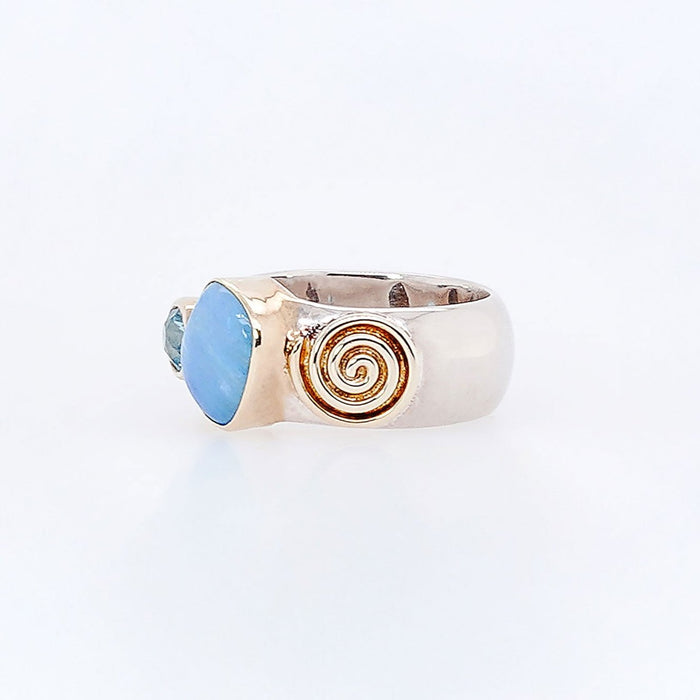 Opal & Blue Topaz Spiral Ring