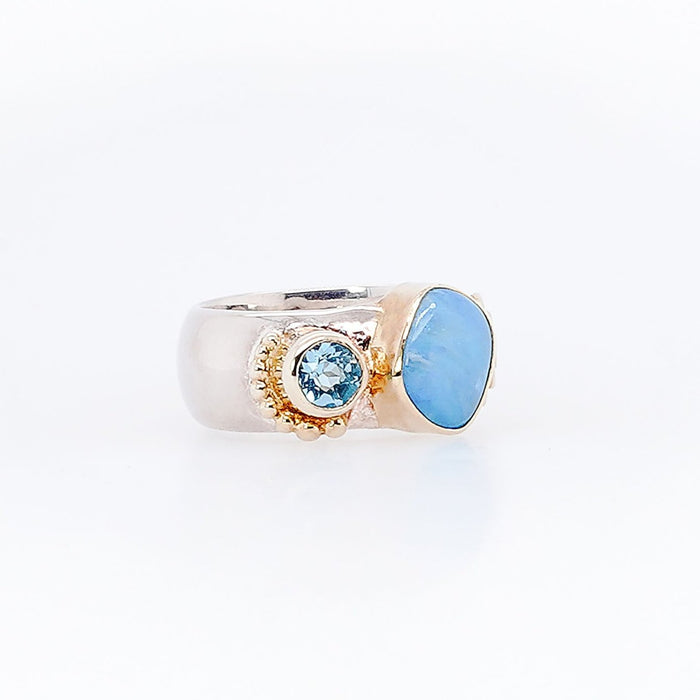 Opal & Blue Topaz Spiral Ring