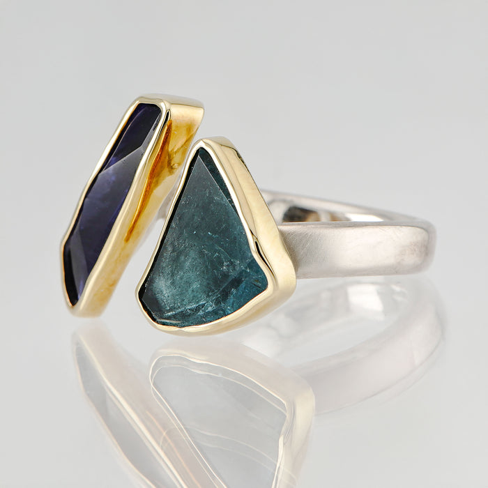 Green Tourmaline & Iolite Ring