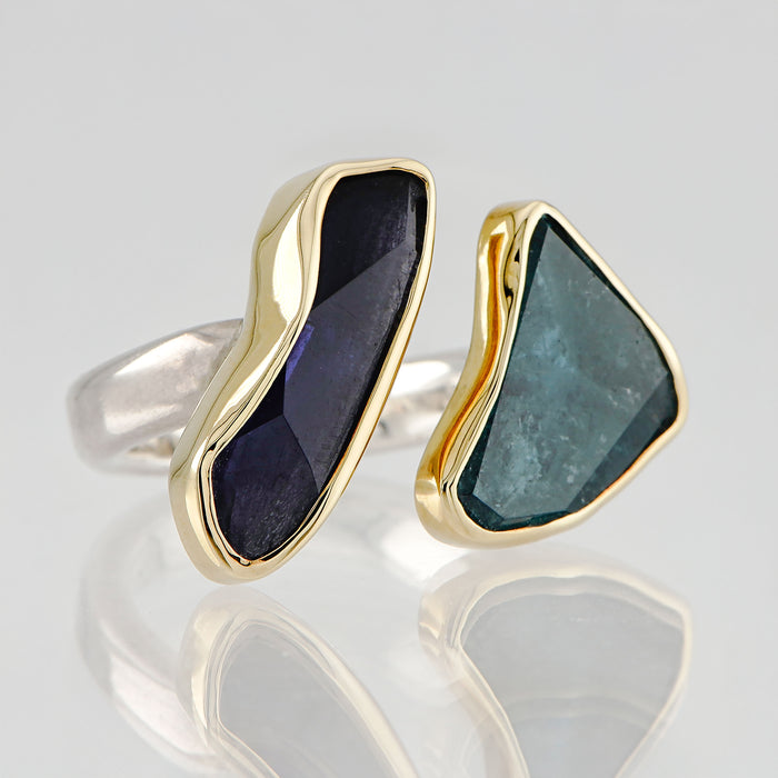 Green Tourmaline & Iolite Ring