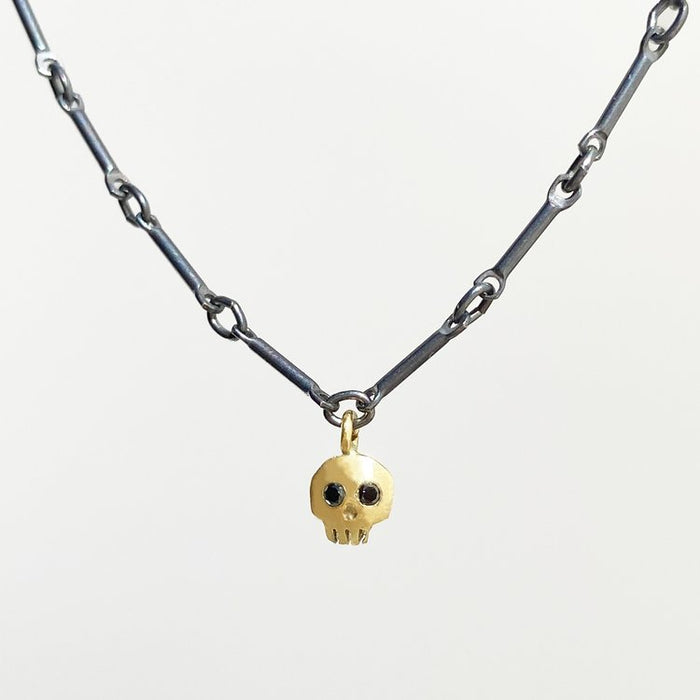 Skull Necklace with Black Diamond Eyes