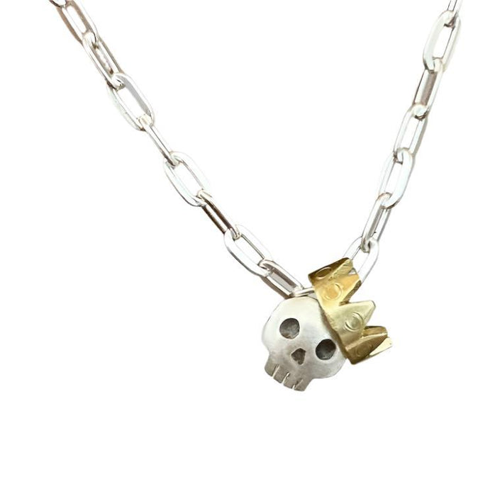 Gold & Silver Crown Skull Necklace