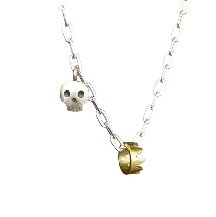 Gold & Silver Crown Skull Necklace