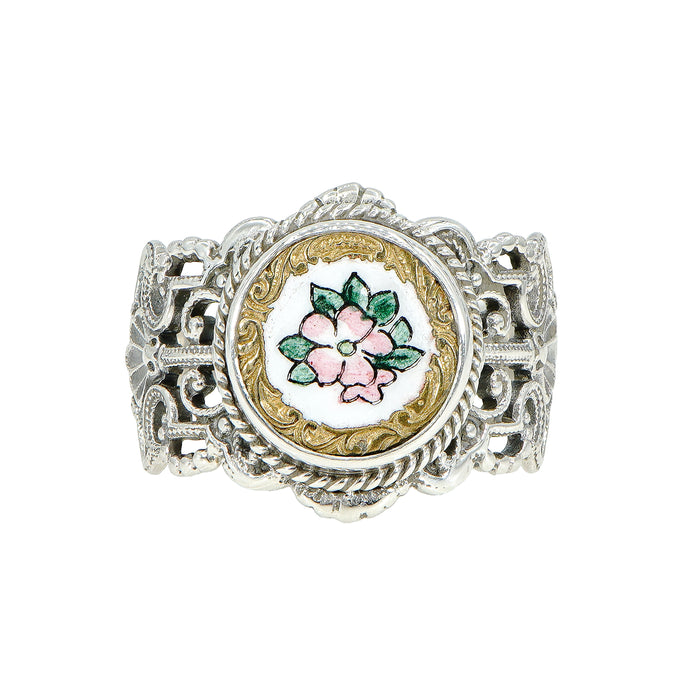 Victorian French Enamel Flower Button Ring