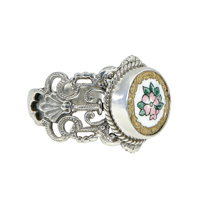 Victorian French Enamel Flower Button Ring