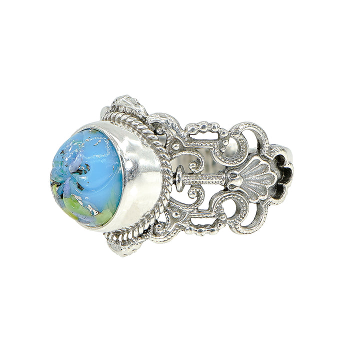 Sky Blue Leo Popper Glass Button Ring