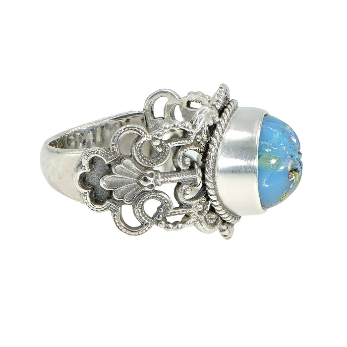 Sky Blue Leo Popper Glass Button Ring