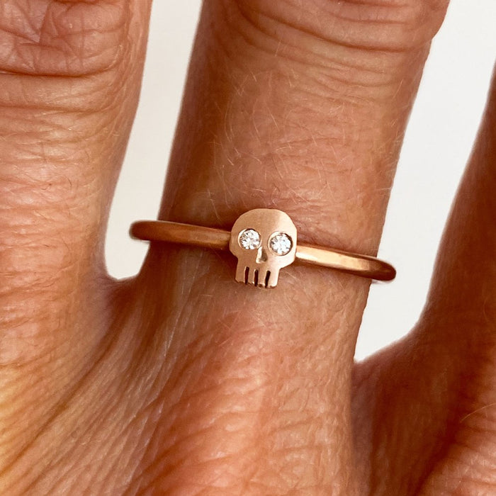 Rose Gold & Diamond Skull Ring