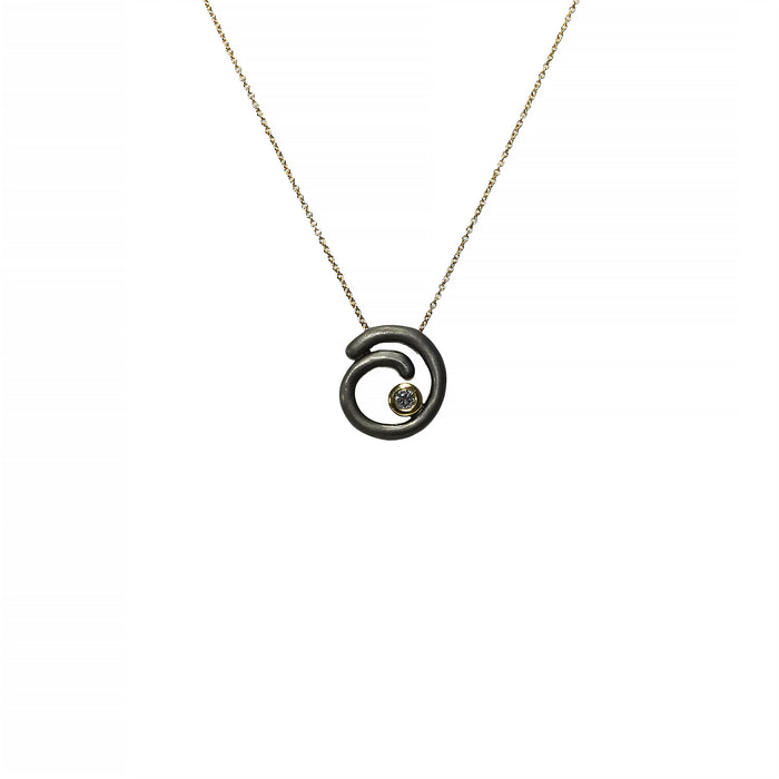 Scribble Shadow Black Curl Pendant Necklace