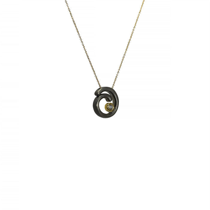 Scribble Shadow Black Curl Pendant Necklace