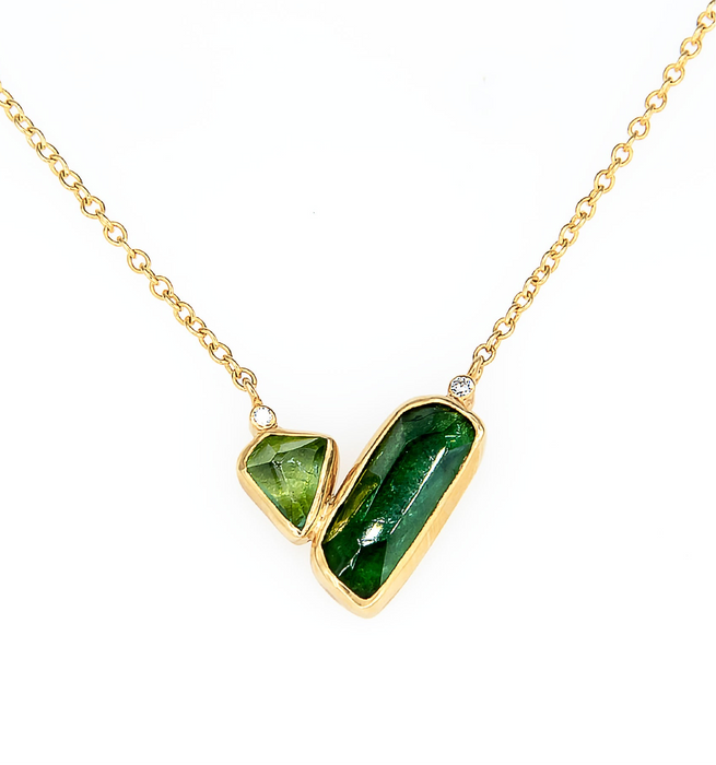 Green Tourmaline, Peridot & Diamond Necklace