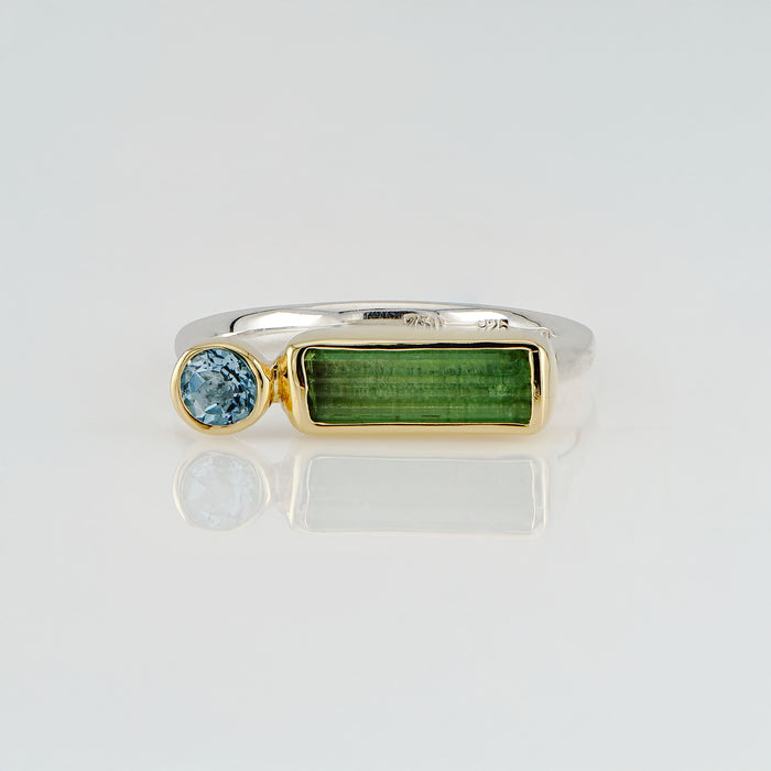 Green Tourmaline & Aquamarine Ring