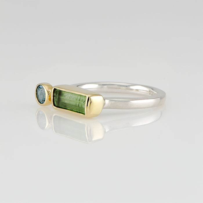 Green Tourmaline & Aquamarine Ring