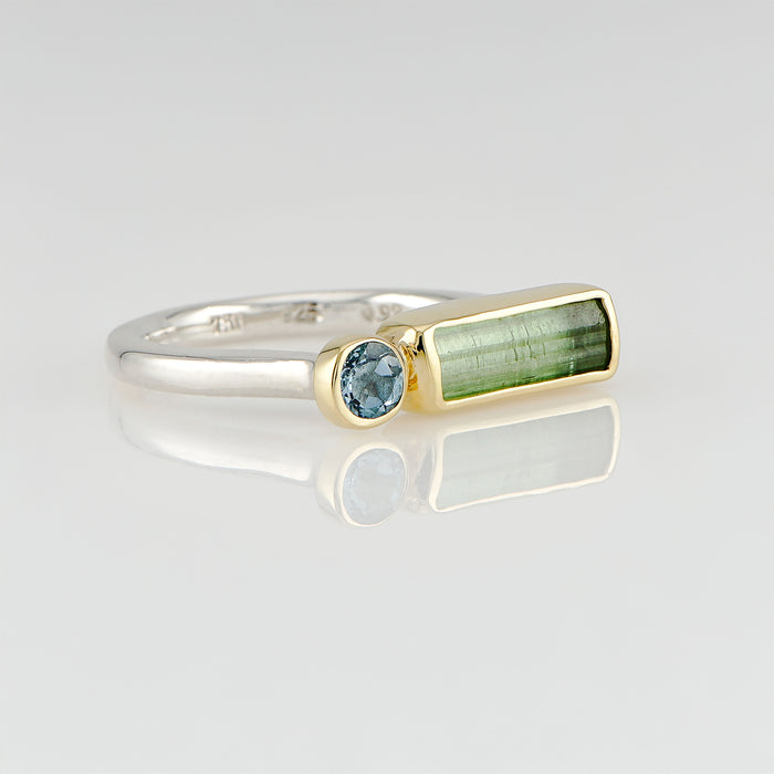 Green Tourmaline & Aquamarine Ring