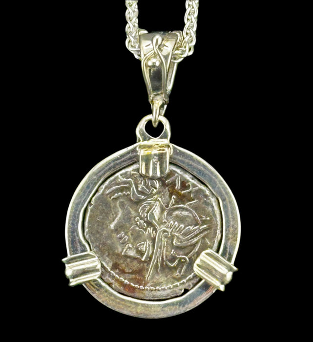 Helmeted Head of Roma & Victory Riding Biga Coin Pendant