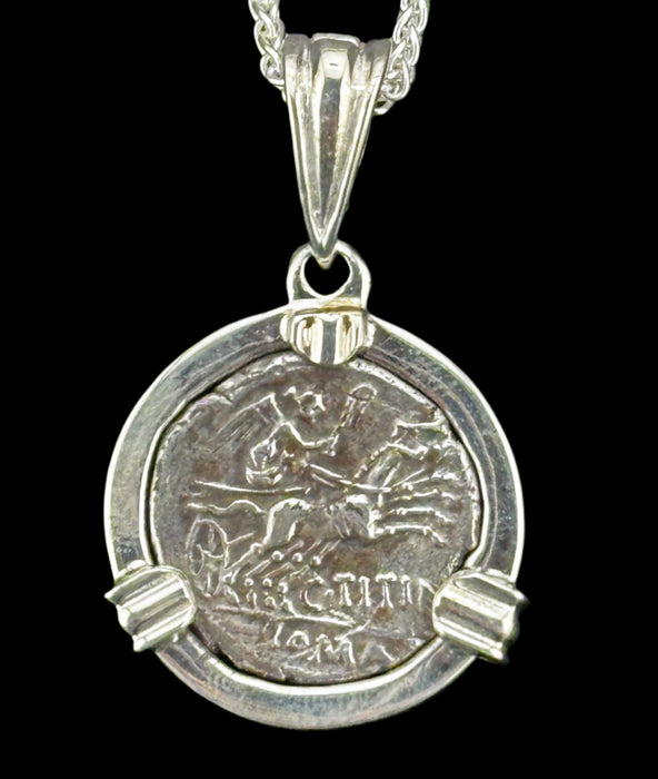 Helmeted Head of Roma & Victory Riding Biga Coin Pendant