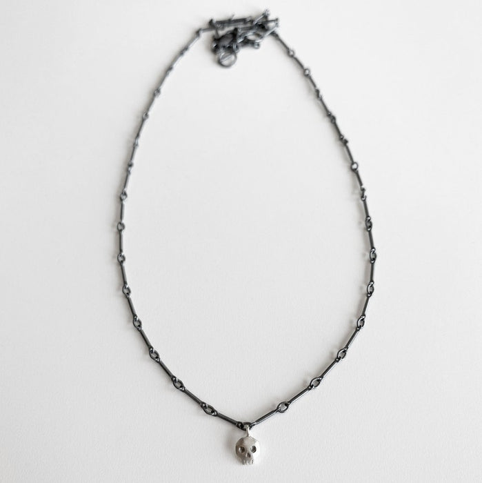 Oxidized Silver Single Skull Necklace