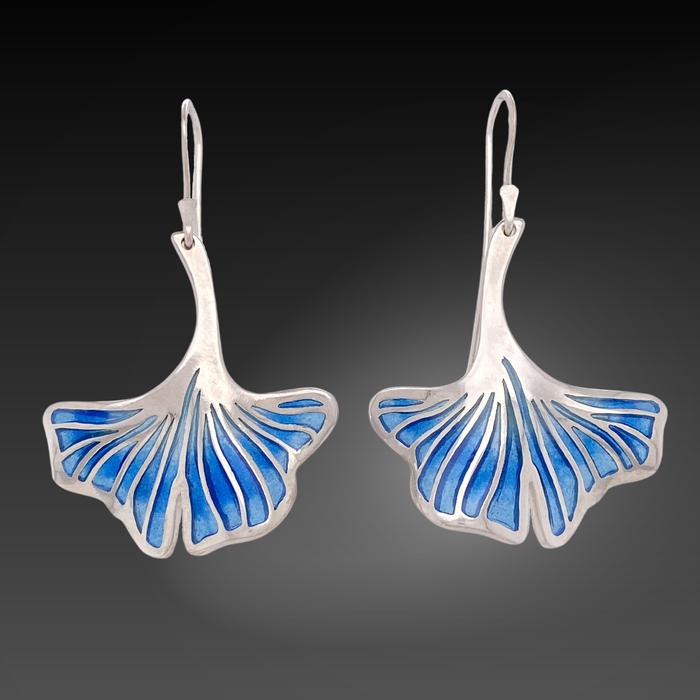 Blue Ginkgo Leaf Earrings