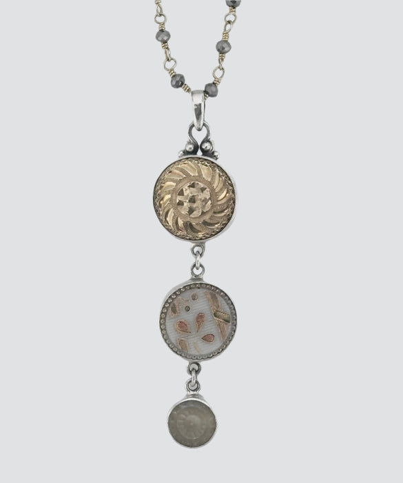 Victorian Triple Antique Button Drop Necklace