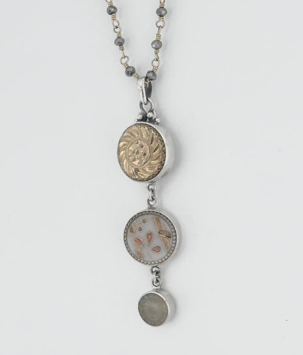 Victorian Triple Antique Button Drop Necklace