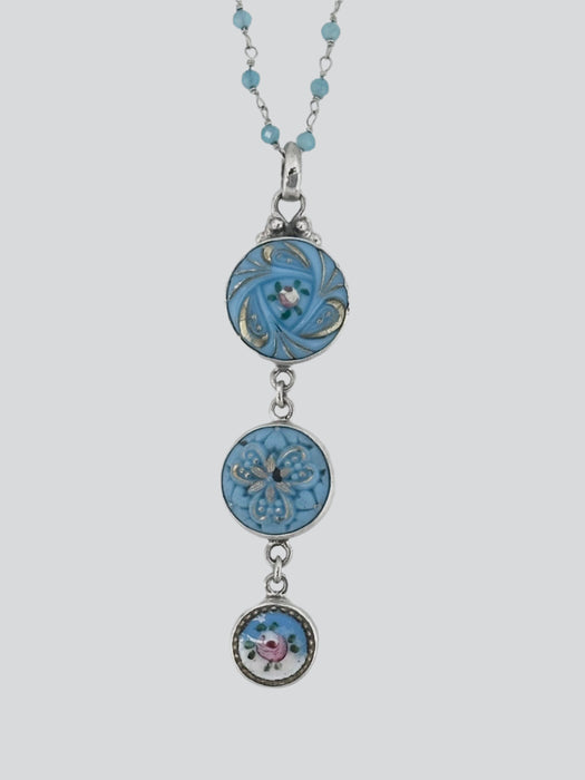 Blue Flower Button Drop Necklace