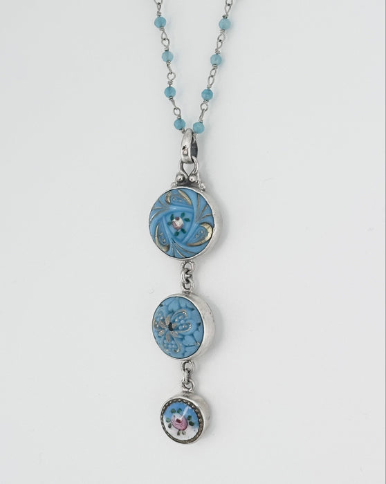 Blue Flower Button Drop Necklace