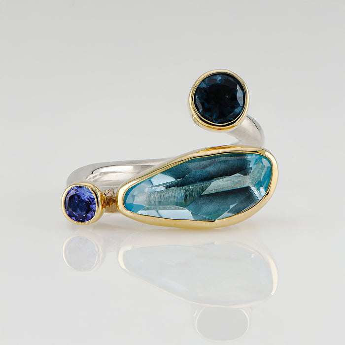 Aquamarine, Tanzanite & London Blue Topaz Ring